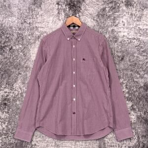 Burberry Shirt Large Mens Red Check Long Sleeve Button Down Woven